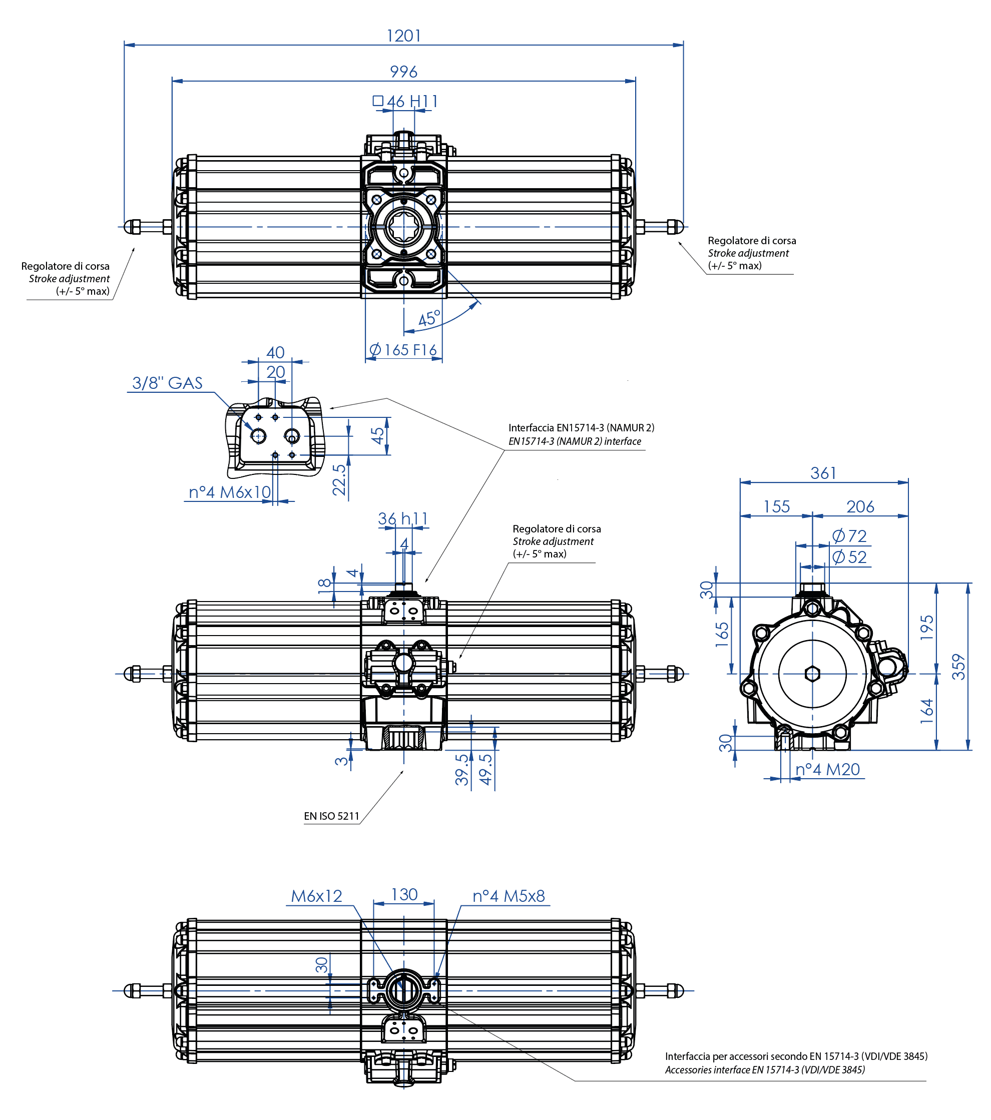 AGO - Semplice effetto SR in alluminio - dimensioni - Attuatore pneumatico semplice effetto misura SR 2880 (Nm) 